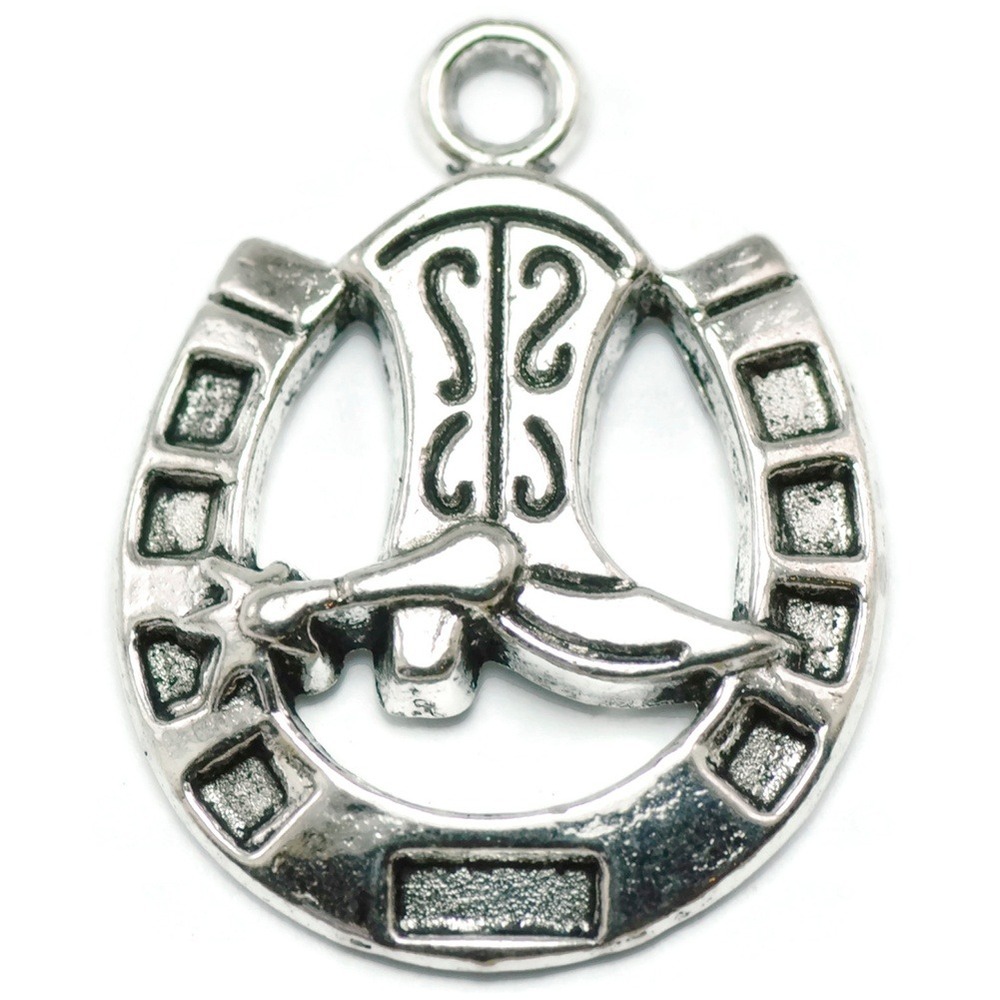 5pcs Horseshoe Cowboy Boot Charms silvertone equestrian, jewelry making supplies